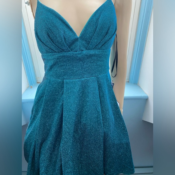 PARTY DRESS by B DARLIN NWT 7/8 SHIMMERING AQUAMARINE LINED W CRINOLINE - Picture 3 of 16